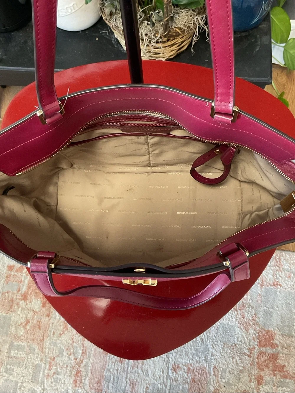Michael Kors Leather Tote with Gold MK Logo